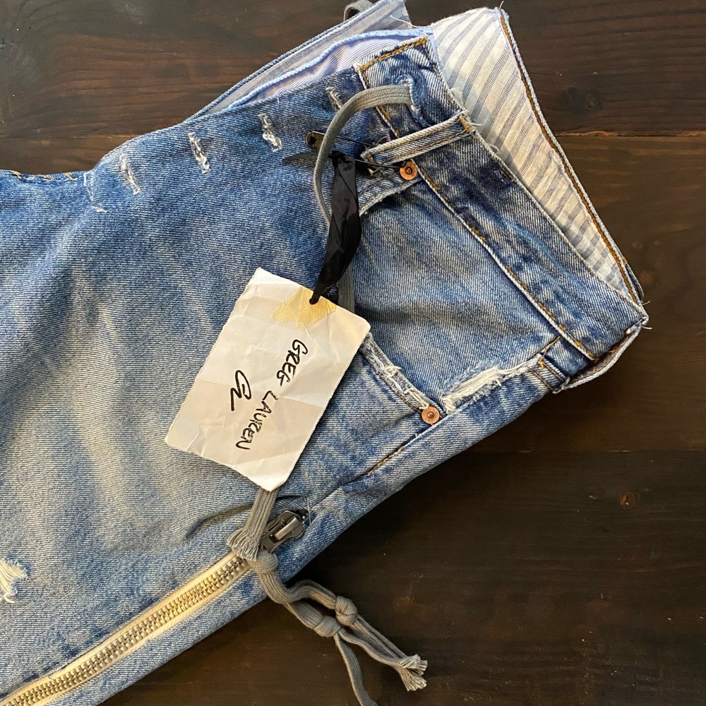GREG LAUREN DENIM ZIP LOW SLUNG JEANS